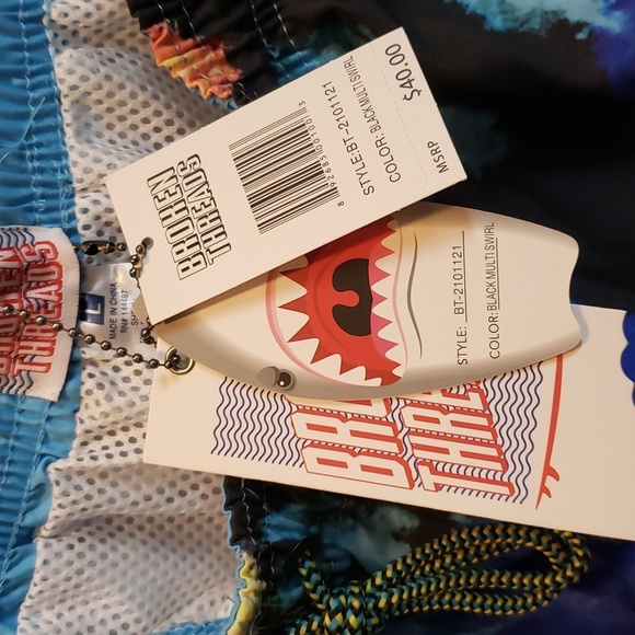 Broken Threads Black Multiswirl Design Men's Swim Trunks - Picture 2 of 4